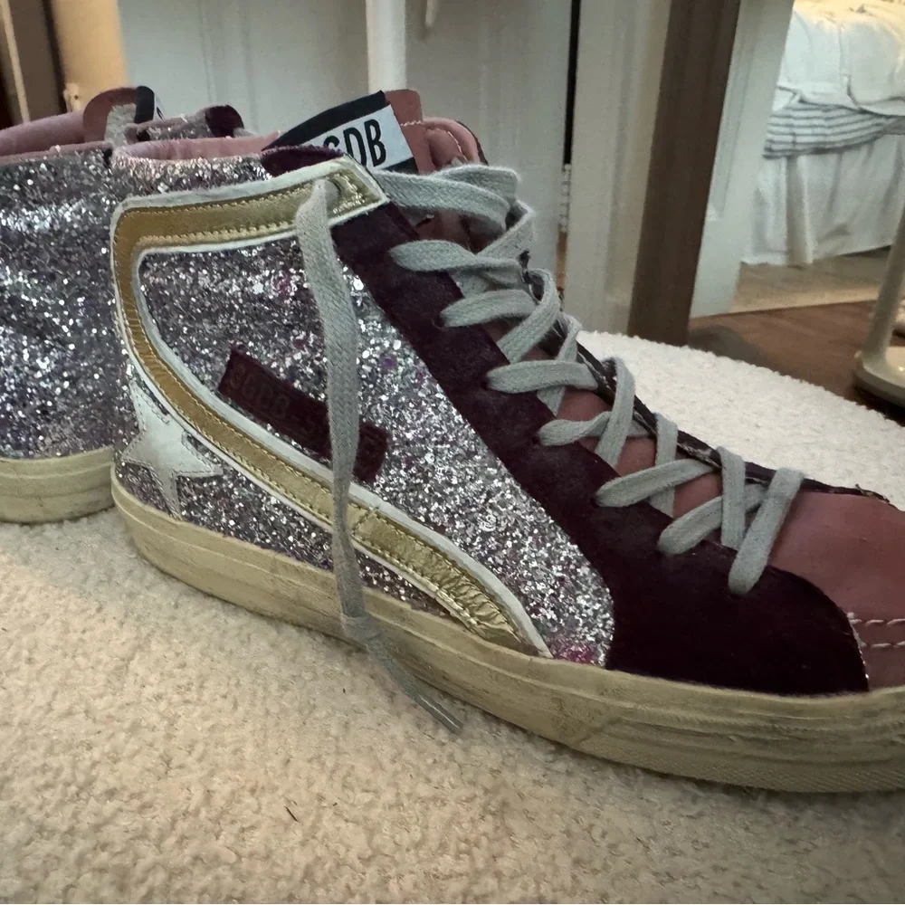 Golden Goose Pink and Silver Glitter Sneakers - Picture 3 of 10